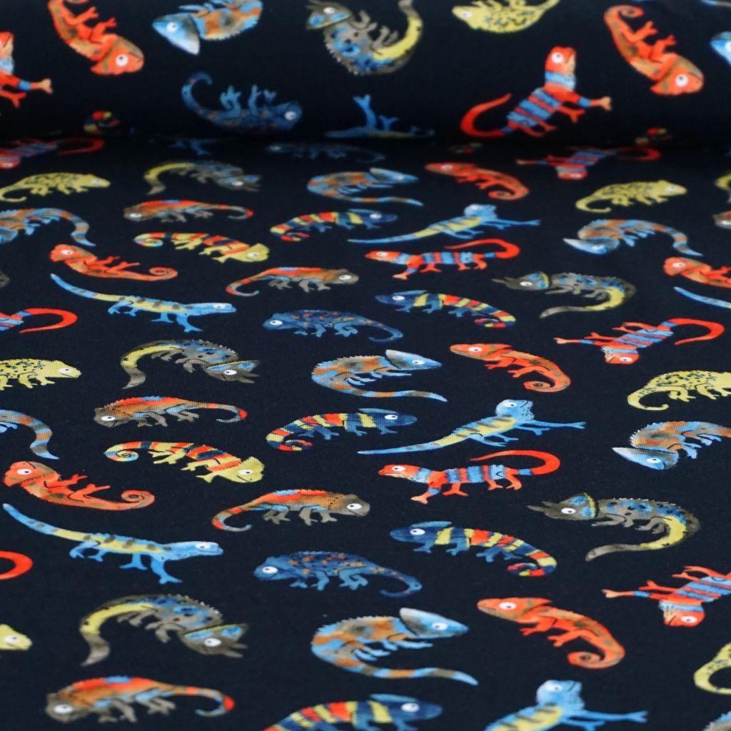 Baumwolljersey bunte Chamäleons